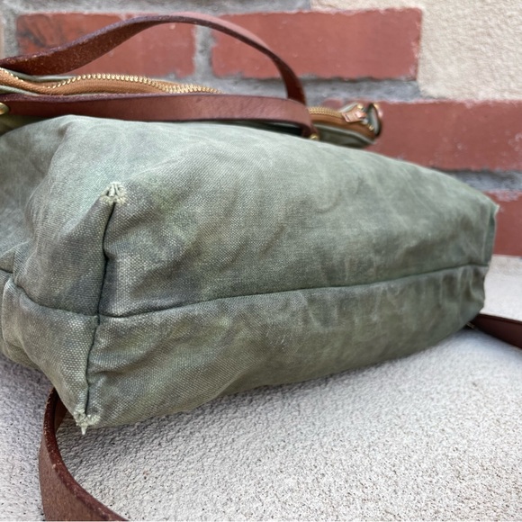 Handmade Convertible Waxed Canvas Tote with Leather Strap in Avocado Green - Picture 5 of 11
